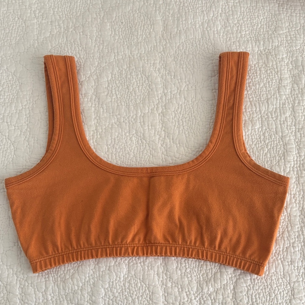 ARQ organic cotton wide strap bra in Tamarind (apricot orange color), M